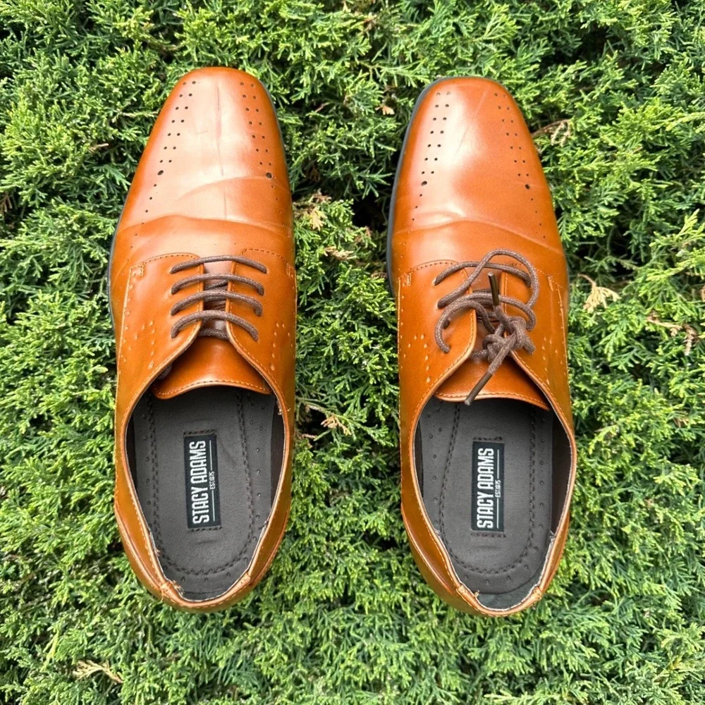 Stacy Adams Atwell Cognac Brown Oxford Lace Up Dress‎ Shoes Big Boys Size 7M